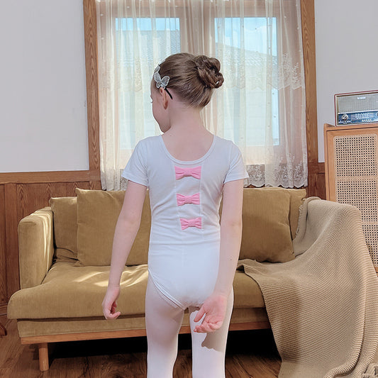 Pink Dots White Gauze Skirt Girls Ballet Dress Children's Dance Clothes Autumn And Winter Kids Training Wear Cotton Long Sleevel