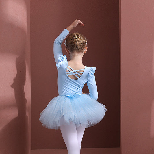 Sky blue girls Detachable Tutu Dance Costume  kids Ballet Leotards with Skirt Ballerina Outfit Crisscross Back