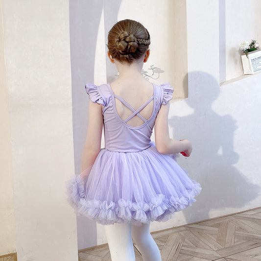 High-grade purple Children  Ballet Gauze Dress Detachable Tutu Dance Costume Flutter Sleeve  Ballerina Outfit