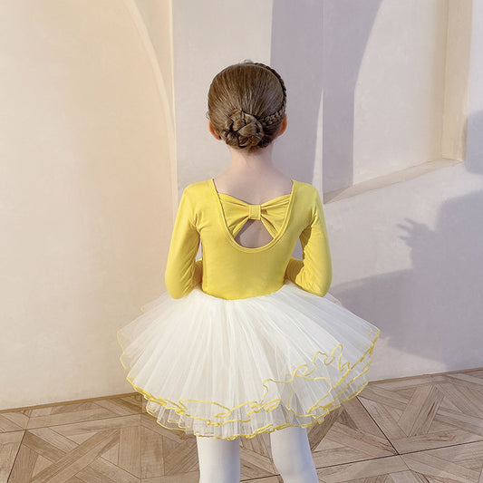Off-white Girl Ballet Leotards with tutu Gauze  Skirt Detachable children Princess dress dance Training Performance Costume
