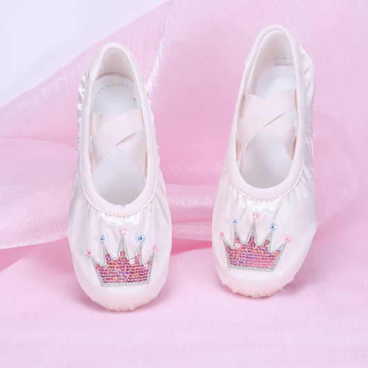 Crown Embroidery Children's Ballet Shoes - Girls' Anti-Slip Dance Shoes with Soft Bottom and Cat Claw Design