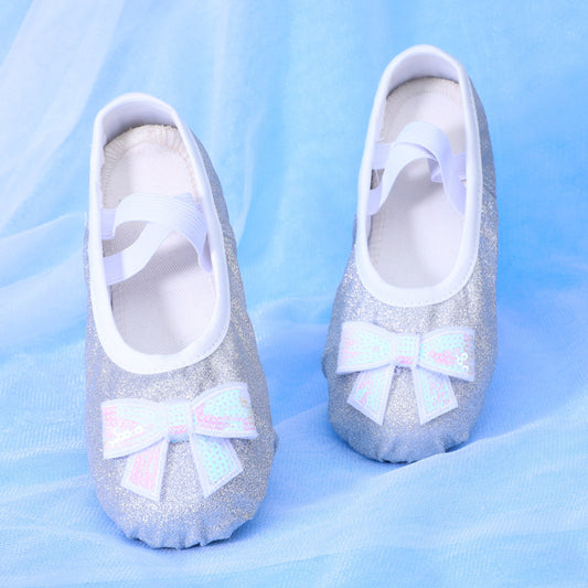 Shiny silver children's performance shoes - girls' soft-soled dance shoes - ballet shoes - anti-slip cat-clip shoes