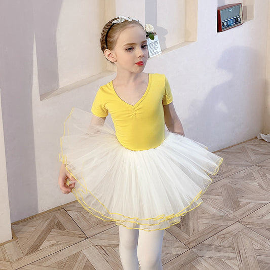 Black Swan Dress Tutu Girl Ballet Leotard Rhythmic Gymnastics Ballerina Costume kids Dance Clothes Ruffle Short Sleeve