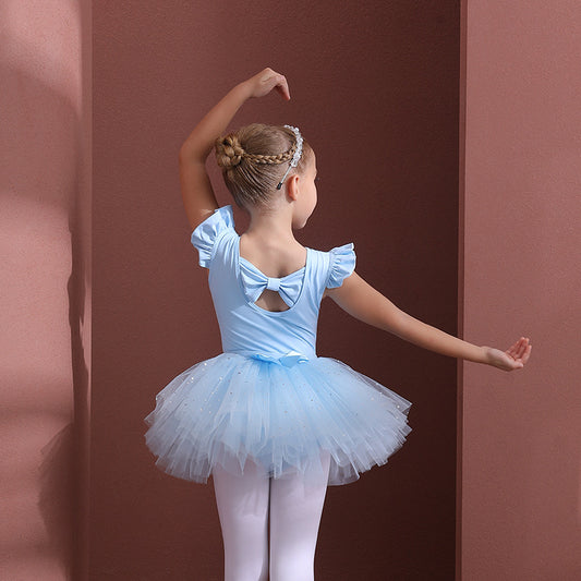 High quality sky blue Girl Ballet Leotards with  Gauze Skirt two pieces sets Princess Little Swan Artistic Skate wears
