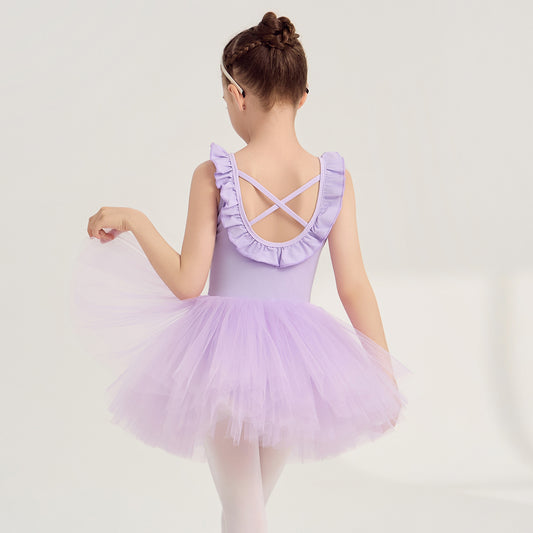 Short-sleeved backless girls Detachable Tutu Dance Costume Princess Little Swan Artistic Skate wears Ballerina Outfit
