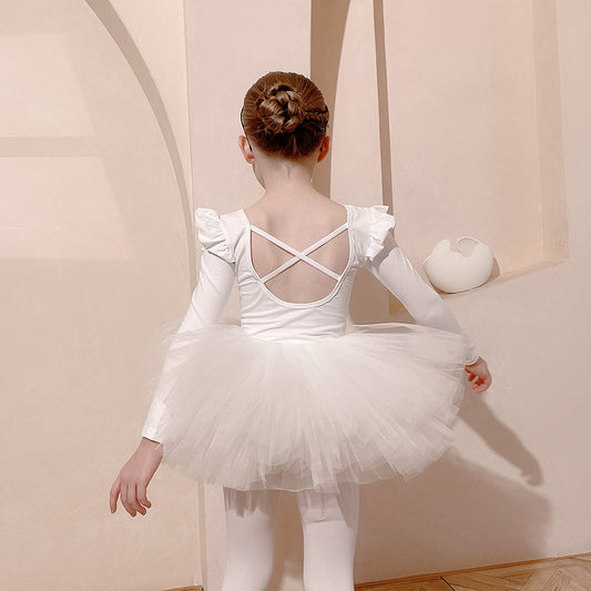 Children white ballet Princess dress Detachable Tutu Dance Costume girls cotton Ballet Leotards with  Gauze Skirt