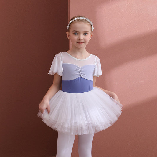 Girls Flutter Sleeve Ballet Leotards Detachable Tutu Dance Costume  Dance Performance Clothing Practice Dress Up