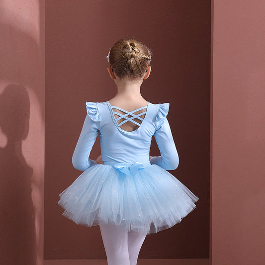 Sky blue girls Detachable Tutu Dance Costume  kids Ballet Leotards with Skirt Ballerina Outfit Crisscross Back