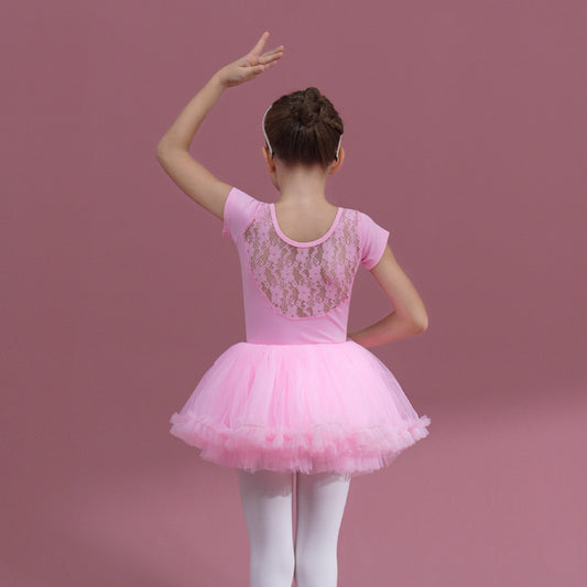 Lace  back Girl Ballet Leotards with Skirt pink kids Princess dress  Dance Performance Clothing Ballerina Outfit