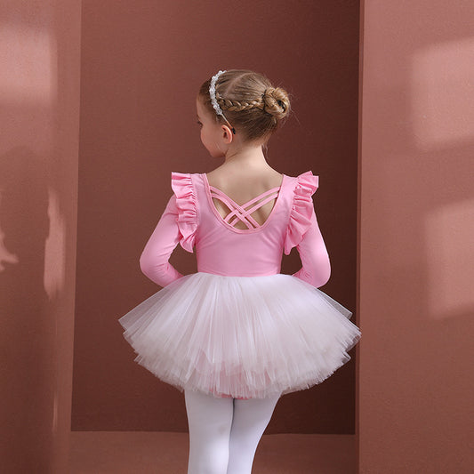 Pink Flutter Sleeve Girls Dance tutu for Ballet Ballerina Outfit for girls Princess Little Swan Artistic Skate wears long/short sleeve