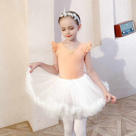 Children orange Ballet Leotards with tutu white Skirt  Girls Princess dress kids Ballerina Outfit Performance Costume