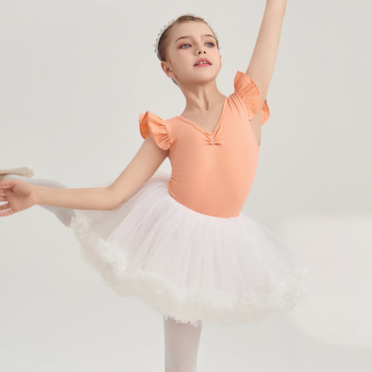 Crisscross Back Girl Ballet Leotards with white Skirt Detachable Dance Costume Ballet Gauze Dress Ballerina Outfit