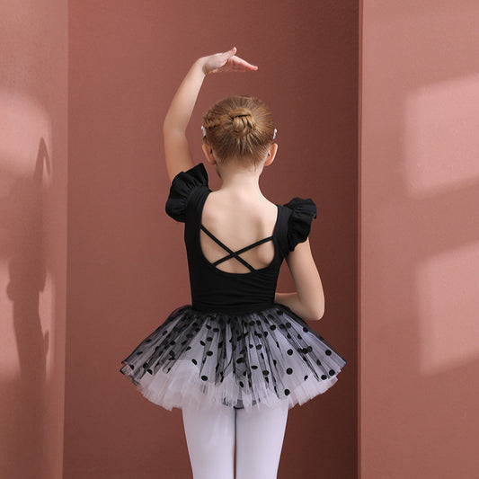 Crisscross Back black Girl Ballet Leotards with tutu Skirt kids Ballerina Outfit Princess Little Swan Artistic Skate wears