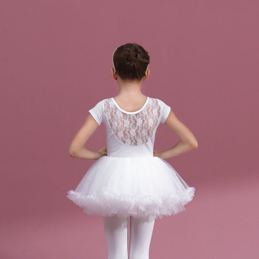 Lace back kids pink Ballet Leotards with white  Skirt Detachable Dance Costume girls Ballerina Outfit Dance Costume