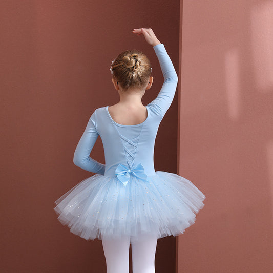 Long sleeve kids  Sparkly chiffon Dance Dress Autumn and winter Girls Dance tutu dress for Ballet