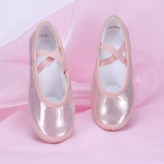 Crystal Pink Dance Shoes, PU Children's Anti-Slip Ballet Shoes, Professional Soft-Tread Cat Claw Shoes, Girls' Performance Shoes