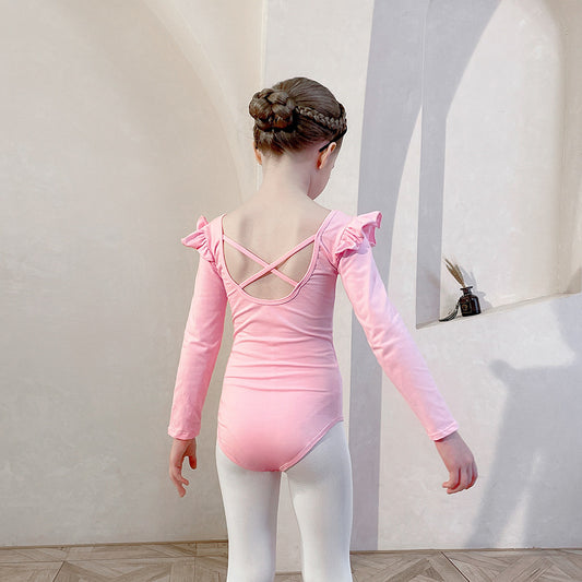 Ballet Leotards for kids short/long slevee Dance Dancer Outfit Rhythmic Gymnastics Bodysuit Dress Skate pink