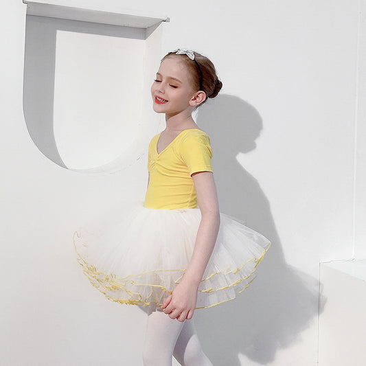 Girls Ballet Tutu Skirt Children's Jumpsuit Training Clothes Leotard For Gymnastics Skate Princess Long Sleeve Top Fluffy Fairy