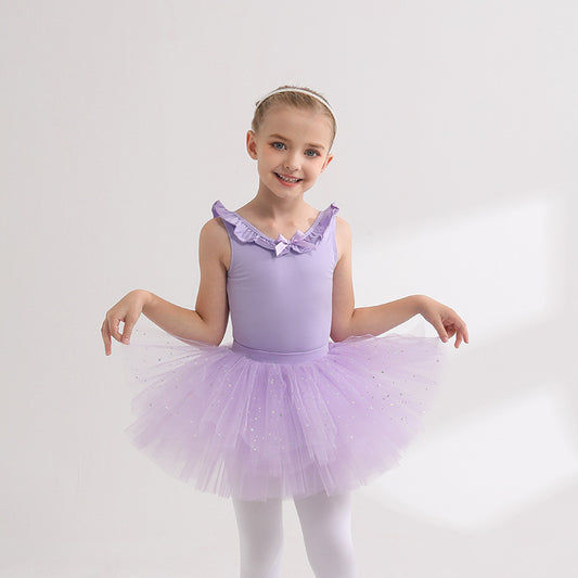 Naked back Girl Ballet Leotards with tutu Skirt kids Ballerina Outfit Training suit cotton dance Performance Costume