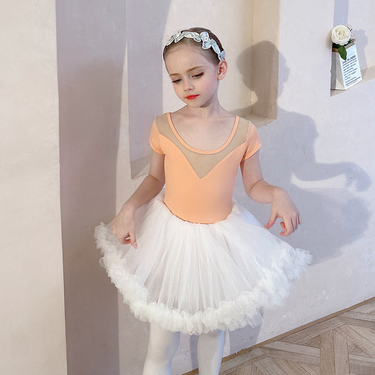 Kids dance Dress Tutu Girl Ballet Leotard Rhythmic Gymnastics Ballerina dress kids Dance Clothes Ruffle Short Sleeve