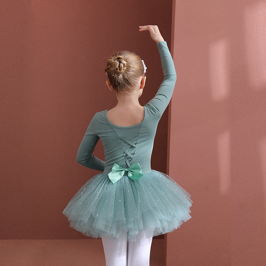 Long sleeve kids  Sparkly chiffon Dance Dress Autumn and winter Girls Dance tutu dress for Ballet