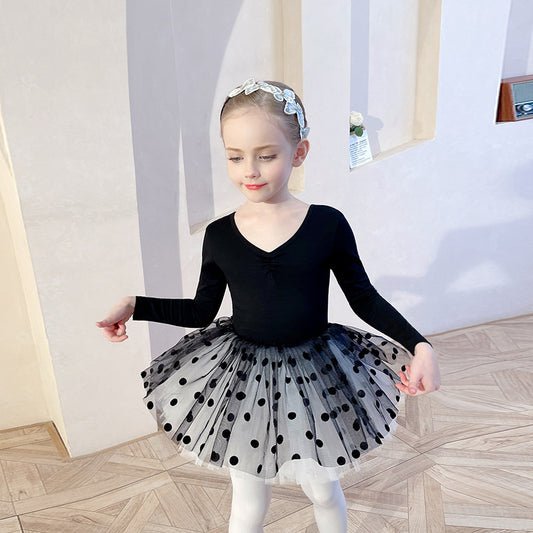 Knowkot Back  Ballerina Outfit for kids Ballet Leotards with Princess Skirt Detachable dance Costume long /short sleeve