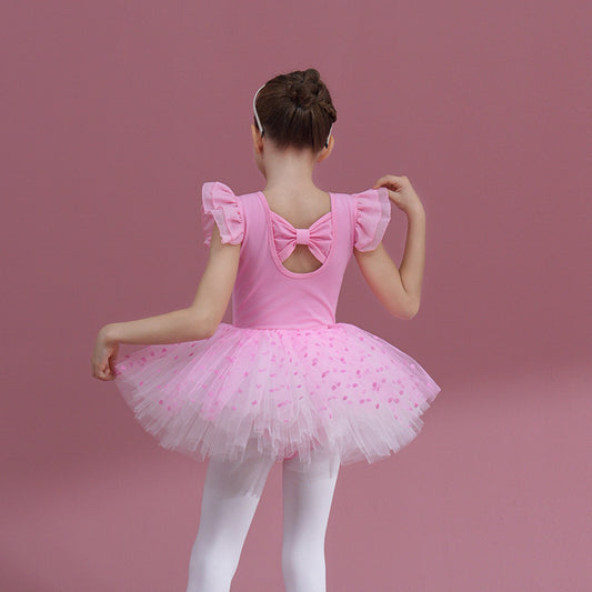 Cotton Children  Dance Performance Clothing Ballet Princess dress Flutter Sleeve  Detachable Tutu Dance Costume