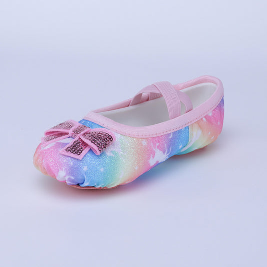 Colorful dance shoes, children's bow-shaped ballet shoes, dance anti-slip shoes, soft-bottom cat scratch performance shoes