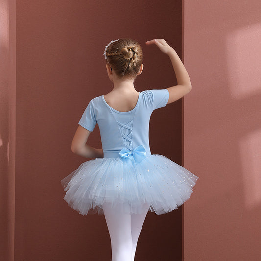 Light blue children ballet Princess dress short/long sleeve Little Swan Artistic Skate wears dance Performance Clothing