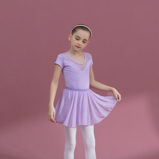 short sleeve kids Ballet Leotards with chiffon white Skirt  Detachable Dance Performance Clothing Princess dress