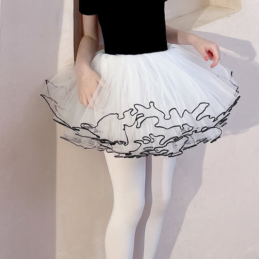 Black Swan Dress Tutu Girl Ballet Leotard Rhythmic Gymnastics Ballerina Costume kids Dance Clothes Ruffle Short Sleeve