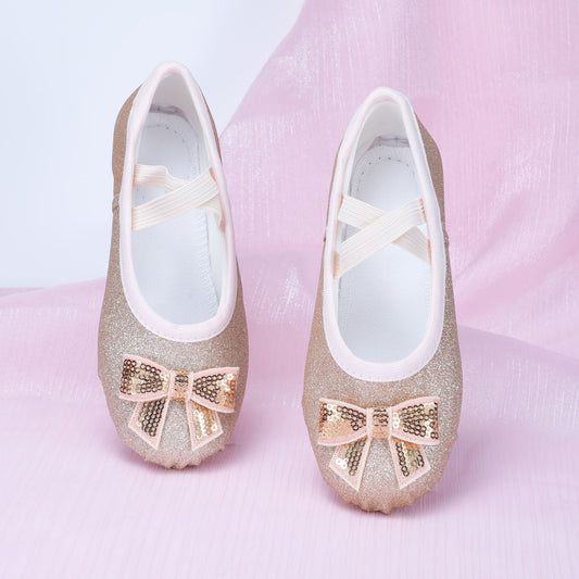 Golden color dance slip-on shoes kids' ballet shoes girls  bow-knotted cat-claw style shoes