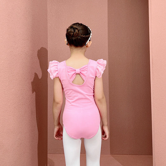 Ballet Dancewear for Girl -Tutu Dress fly Sleeve Leotard Ruffle Neck Swan Lake Party Costumes Ballerinas Pink