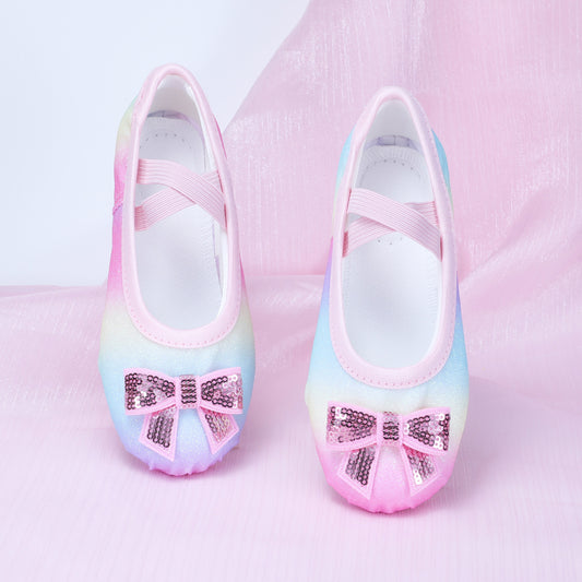 Rainbow Gradient Dance Shoes, Girls' Soft-soled Practice Shoes, Ballet Cat Claw Shoes, Performance Dancing Shoes