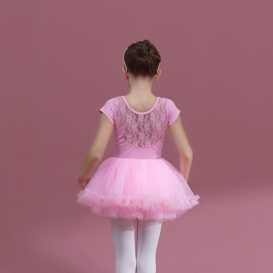 Lace  back Girl Ballet Leotards with Skirt pink kids Princess dress  Dance Performance Clothing Ballerina Outfit