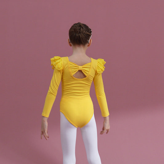Flutter Sleeve yellow kids cotton  Ballet Leotards dance jumpsuits Butterfly Back girls Dance Costume