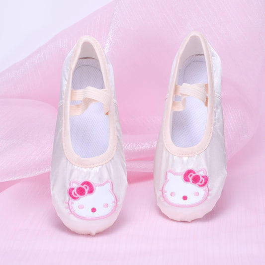 Cartoon dancing shoes, girls' soft-soled shoes, children's ballet shoes, baby light-colored performance embroidered dancing shoes
