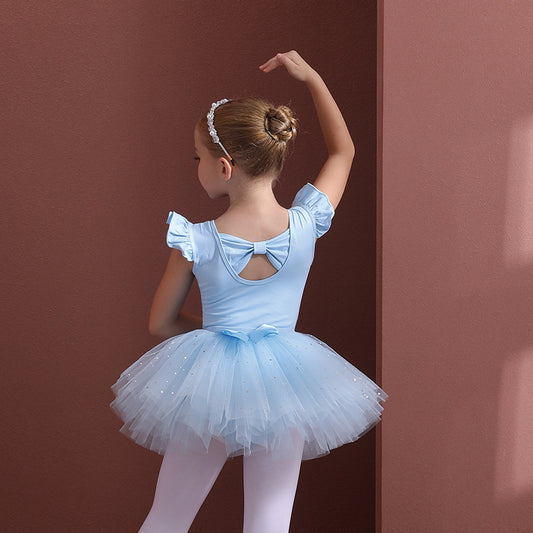 High quality sky blue Girl Ballet Leotards with  Gauze Skirt two pieces sets Princess Little Swan Artistic Skate wears