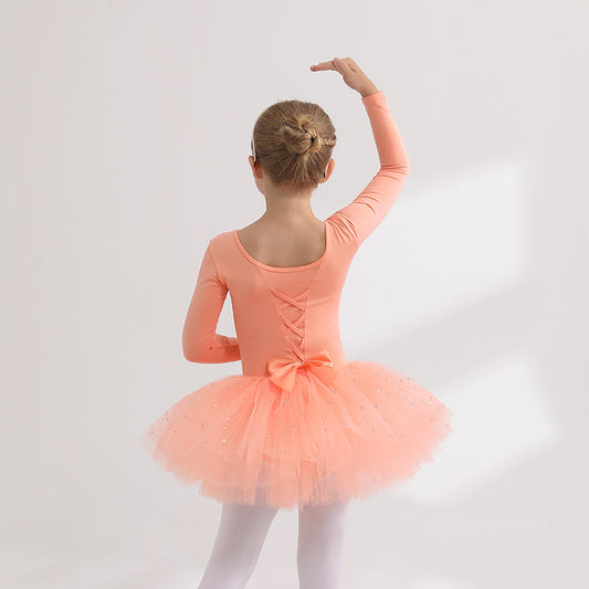Long sleeve children Ballet Princess dress girl's Ballerina Outfit cotton orange Ballet Gauze Dress Dance Costume