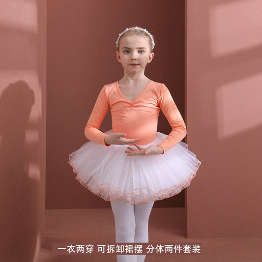 Orange Princess dance dress Little Swan Artistic Skate wears Performance Costume short/long sleeve (Toddler/Little Girl/Big Girl)
