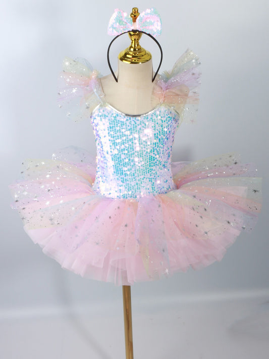 Dance dress, ballet dress little swan dance costume, colorful children's dancing puff-sheer dress,Kids tutu dress