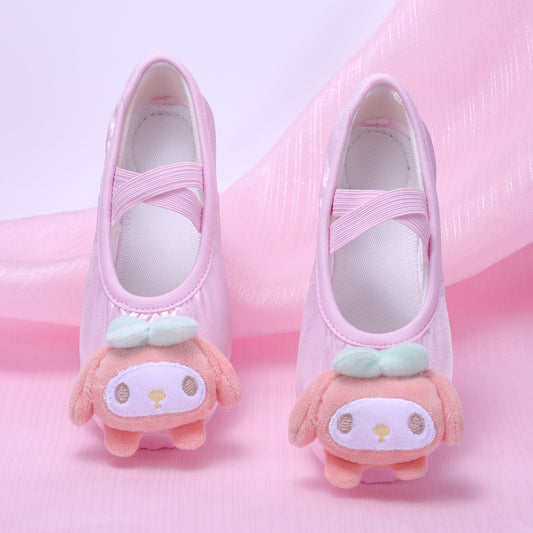 Pink cartoon dance shoes, children's ballet shoes, girls' anti-slip performance shoes, figure cat-claw shoes
