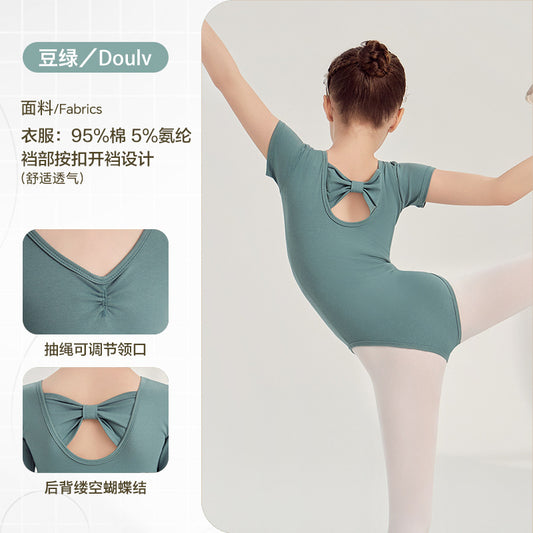 Girl Ballet Leotards  Knowkot Back  short/long sleeve cotton jumpsuit  Princess Little Swan Artistic Skate wears