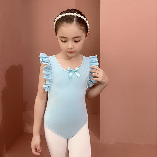 Children dance dress Wood ear blue cotton fabric Detachable Girl Ballet Leotards with tutu Skirt