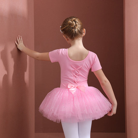 Pink girl ballet dress cotton kids leotard dance tutu skirt - Short-sleeved gymnastic outfit professional Tutu Outfit Ballerina