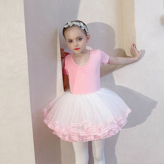 Chilren Leotard dance Dress pink  Detachable Butterfly Back Princess dress girls Training Performance Costume