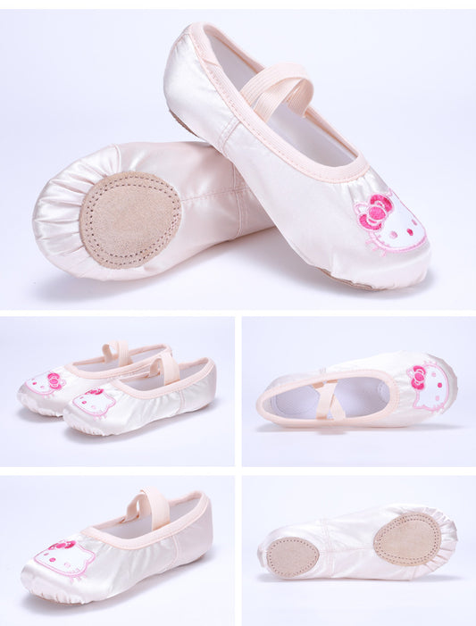 Cartoon dancing shoes, girls' soft-soled shoes, children's ballet shoes, baby light-colored performance embroidered dancing shoes