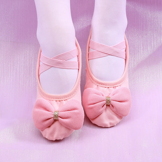 Purple bow tie dancing shoes, stage girl performance shoes, professional ballet anti-slip shoes, figure cat claw shoes