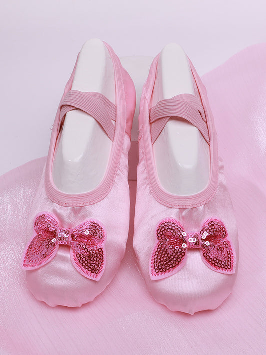 Pink shiny dance shoes for kids - ballet shoes, professional soft-soled performance shoes, anti-slip cat-heel shoes