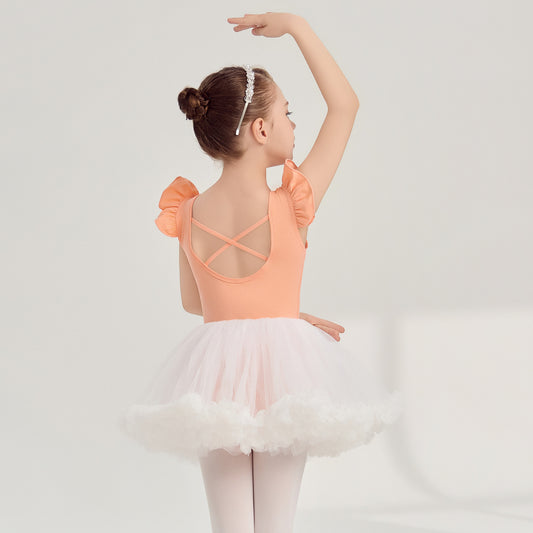 Crisscross Back Girl Ballet Leotards with white Skirt Detachable Dance Costume Ballet Gauze Dress Ballerina Outfit